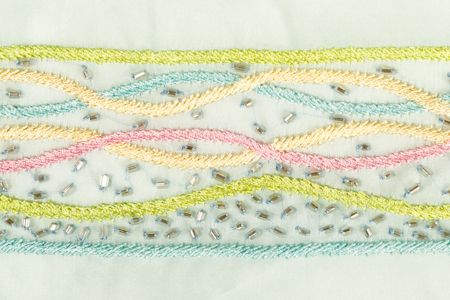 Galons Brodé Organza Fils et Perle Ciel