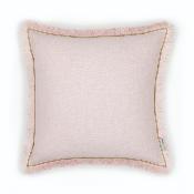 Coussin carré à franges esprit lin rose dragée