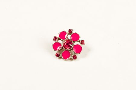 Bouton Fleur Laqué Coeur Diamant Rose